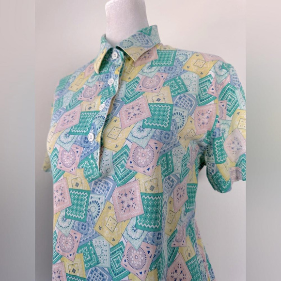 Vintage ‘90s David Smith Pastel Cottagecore Print Short Sleeve Polo Shirt - Picture 5 of 8
